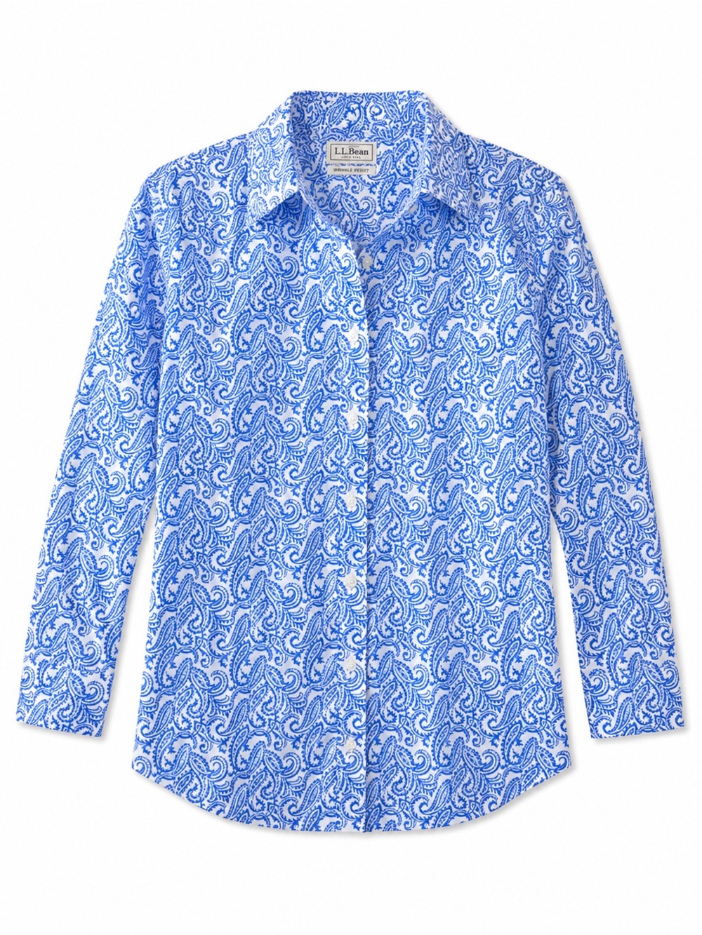 L.L. Bean Wrinkle Resist Blue Paisley Print Button Down Shirt Women's XL